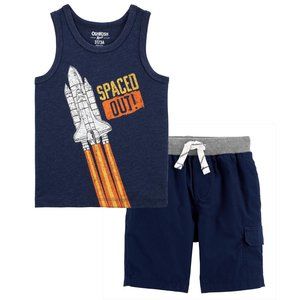 NEW Carter's Kids Infant Baby Rocket Space Ship Print Tank Top & Navy Shorts Set
